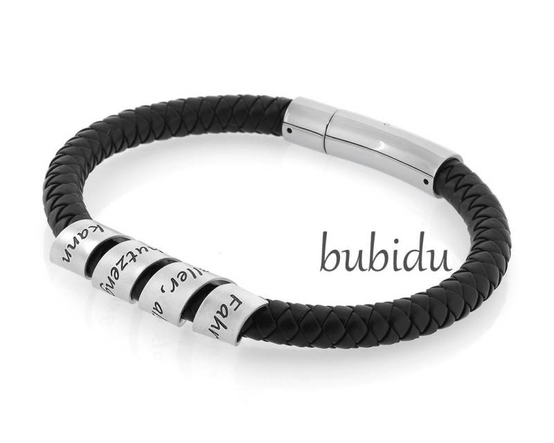 Herrenarmband Gravur Schwarz 925 Silber Kautschukarmband Männer Personalisiert Herren Armband Kautschuk Vegan Gravierter Schmuck Mann Vater von BubiduDE