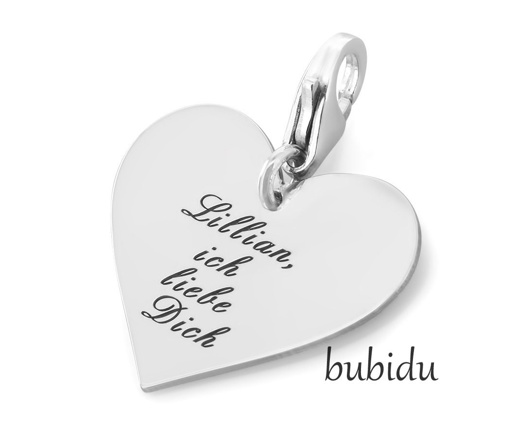 Herz Charm Gravur - Anhänger Silber 23mm-Geschenk Liebe- Herzanhänger 925 Designer Charms Namensanhänger Schmuck Mit Text Liebe von BubiduDE