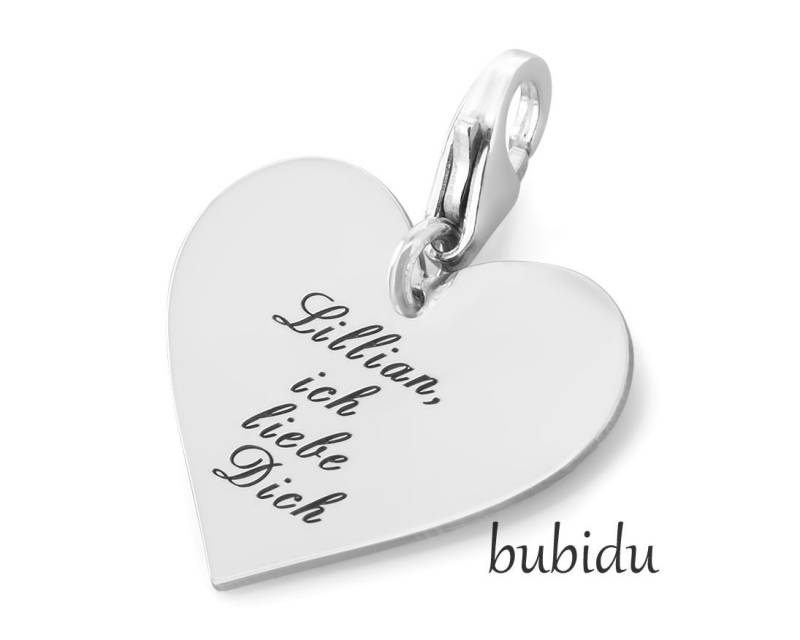 Herz Charm Gravur -Anhänger Silber 23mm-Geschenk Liebe - Herzanhänger 925 -Designer Charms - Namensanhänger -Schmuck Mit Text Liebe von BubiduDE