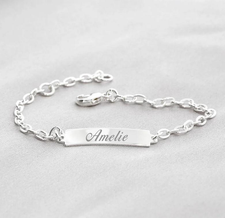 Id Armband Kinder Baby Silberarmband Gravur Namen Armkettchen Namensarmband Geschenk Zur Geburt Mutter Kind Schmuck Personalisiertes Bubidu von BubiduDE