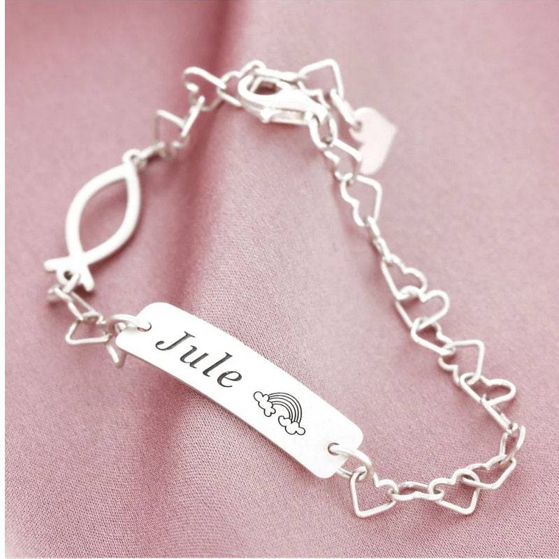 Id Armband Kinder Taufschmuck Gravur Namensarmband Ichthys Herz Taufarmband Geschenk Taufe Kommunion Konfirmation Silberarmband Baby Name von BubiduDE