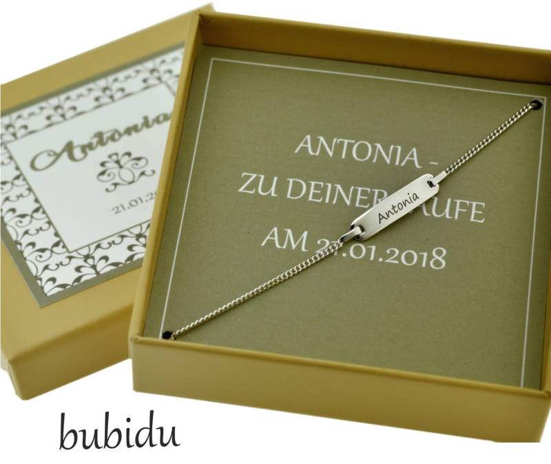 Id Armband Taufe Gravur Namensarmband Geschenkschachtel Personalisiert Name Erinnerungsbox Armkettchen Kommunion Junge Mädchen von BubiduDE