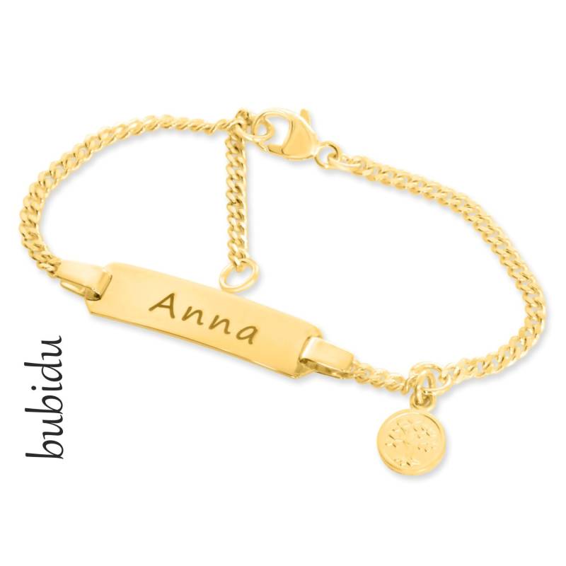 Id Armband Vergoldet Junge Mädchen Namen Taufgeschenk Lebensbaum Namensarmband Armkettchen Personalisiert Schmuck Geburt Gravur Taufarmband von BubiduDE
