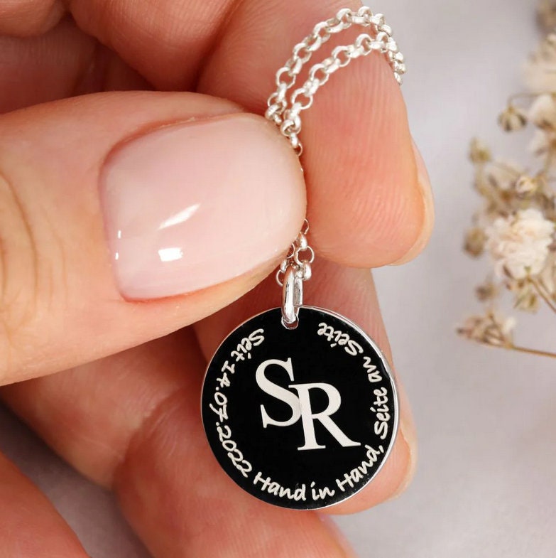 Initialen Kette 17mm Namenskette Silber Damen Monogramm Schmuck Text Gravur Silberschmuck Halskette Frau Personalisierter 925 von BubiduDE