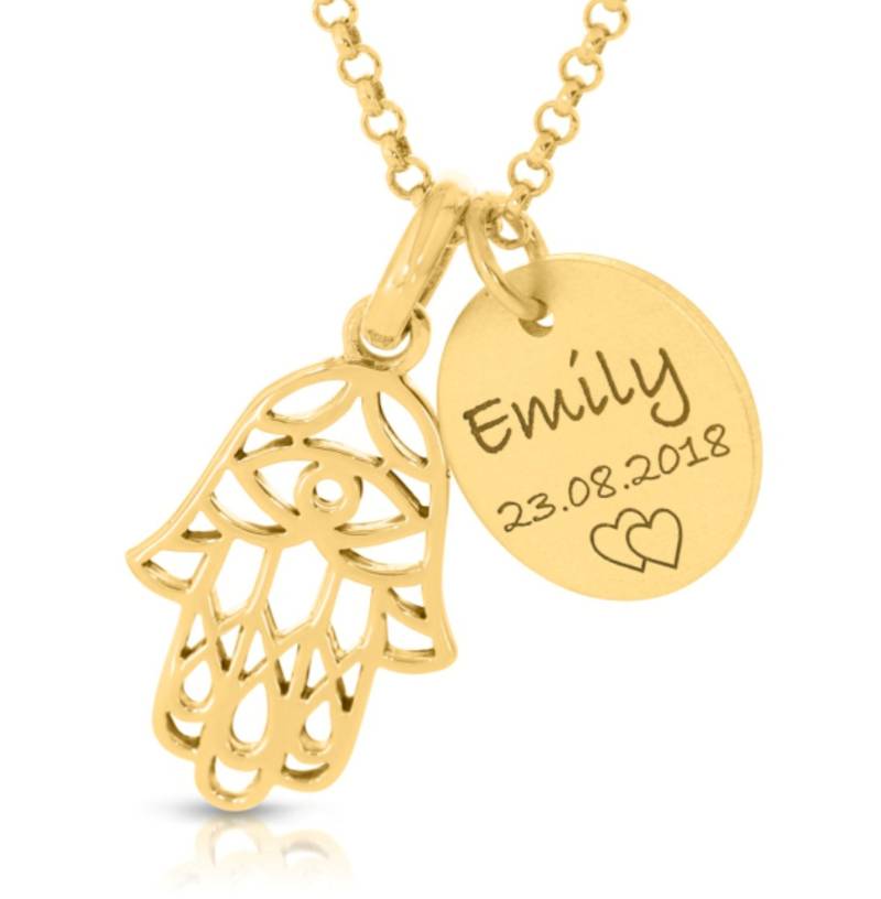Kette Gold Fatima Hand Gravur Namenskette Vergoldet Name Halskette Damen Personalisiert Fatimas 925 Silber Damenschmuck Schmuck von BubiduDE