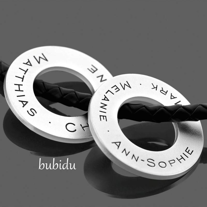 Kette Gravur Mann Schmuck Herren Schwarz Herrenkette Ring Anhänger Namenskette Ringe Kautschuk Namen Familienkette 925 Silber von BubiduDE