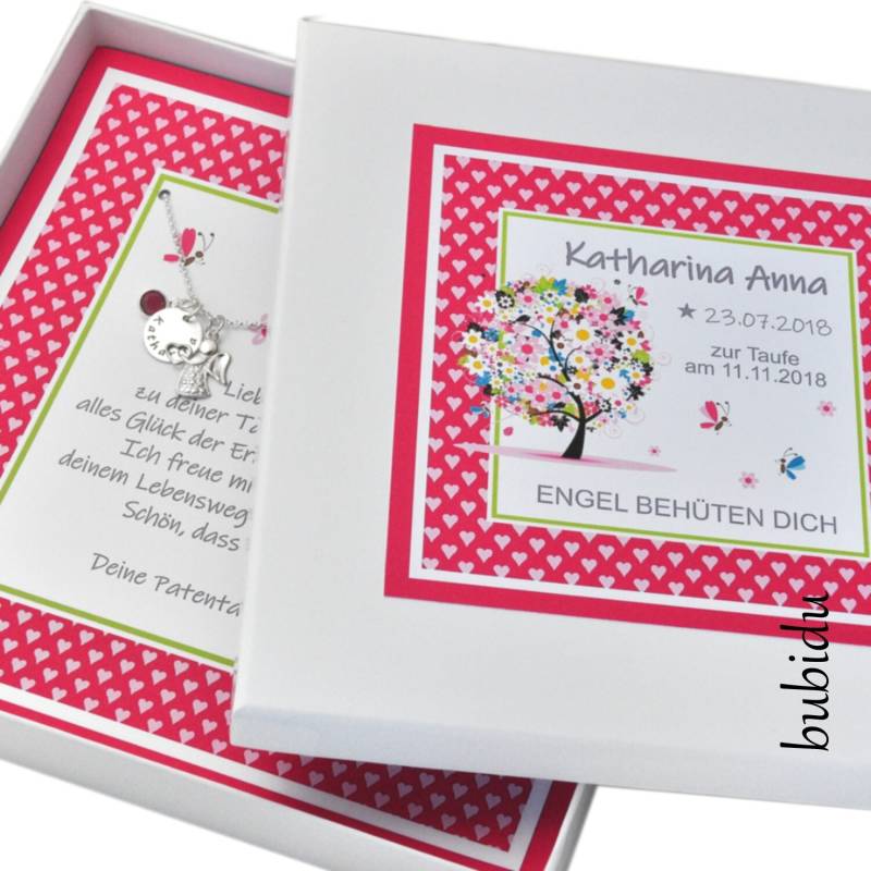 Kette Gravur Schutzengel Taufe Mädchen 925 Sterling Silber Geschenkschachtel Spruch Taufkette Personalisierte Geschenkbox Taufschmuck Baby von BubiduDE