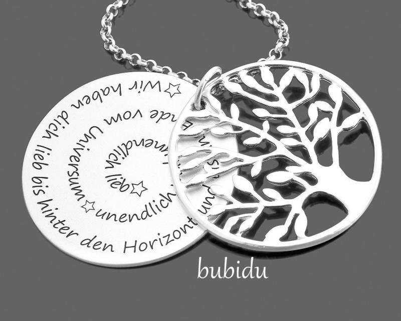 Kette Mit Gravur Schmuck Spruch Lebensbaum Familienschmuck 925 Silber Namenskette Geschenk Mama Mutter Tochter Oma Geburtstag Damen Baum von BubiduDE