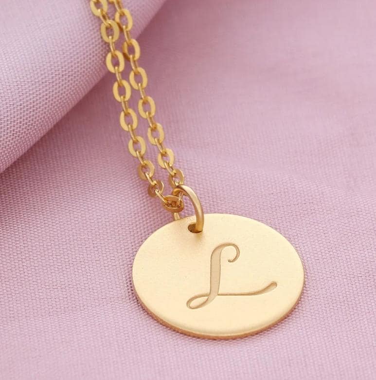 17mm Anhänger Und Kette Mit Gravur | Namenskette Gold Initiale Name Datum Goldkette Text Kinderschmuck Schrift Goldschmuck Gravuranhänger von BubiduDE