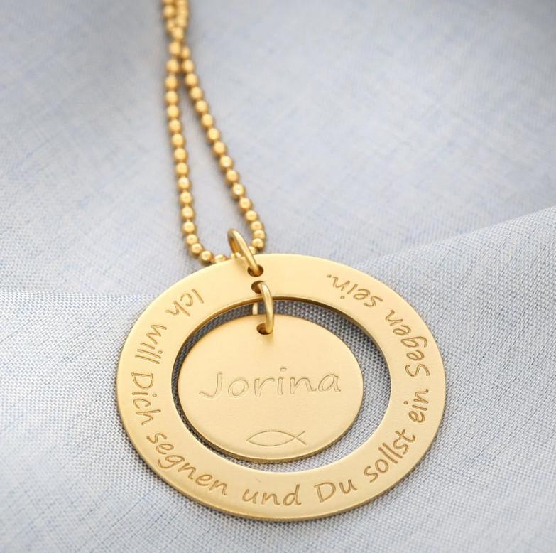 Kette Mit Namen Symbol Gravur Gold Schmuck Taufe Familienkette Geschenk Mama Oma Familie Spruch 925 Silber Vergoldet Mattiert von BubiduDE