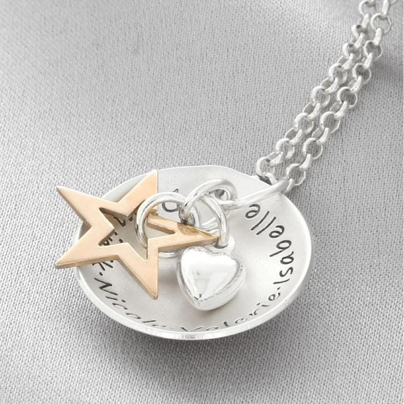 Kette Mit Namen Schmuck Gravur Familienkette Stern Herzanhänger Sternenkind Familienschmuck Geschenk Mutter Oma Weihnachten Halskette von BubiduDE