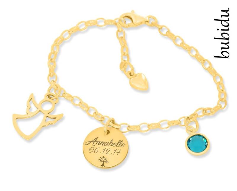 Kinderarmband Zur Taufe Namensarmband Engel Schutzengel Armband Kinder Geburtsstein Geschenk Kommunion Konfirmation Schmuck Gravur von BubiduDE