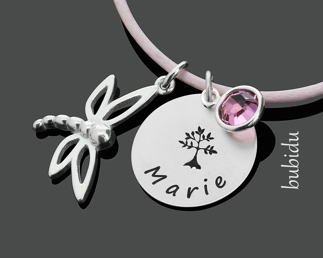 Kinderkette Mit Namen Kette Kind Libelle Gravur Kinderschmuck Halskette Mädchen Geschenk Geburtstag Rosa Schmuck Tochter von BubiduDE