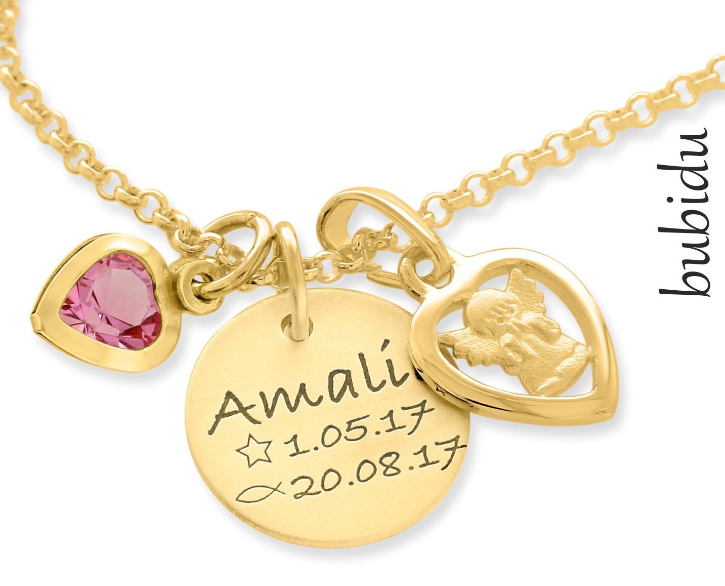 Kinderschmuck Taufe Vergoldet Gravur Namenskette Datum Engel Schutzengel Mädchen Junge Geschenk Geburt Herz Kommunion Konfirmation Gold Kinderschmuck Taufe Vergoldet Gravur Namenskette Datum Engel Schutzengel Mädchen Junge Geschenk Geburt Herz Kommunion Konfirmation Gold von BubiduDE