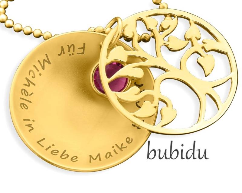 Lebensbaum Damenkette Mit Namen Collier Kette Gravur Gold Namenskette Goldschmuck Damenschmuck 925 Silber Vergoldet Geschenk Freundin Bubidu von BubiduDE