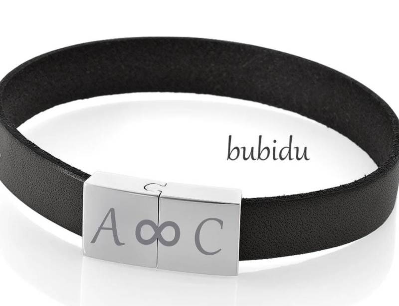 Lederarmband Für Männer Herrenarmband Schwarz Gravur Personalisierbar - Text Namen Armband Initialien Geschenk, Papa, Partner, Freund von BubiduDE
