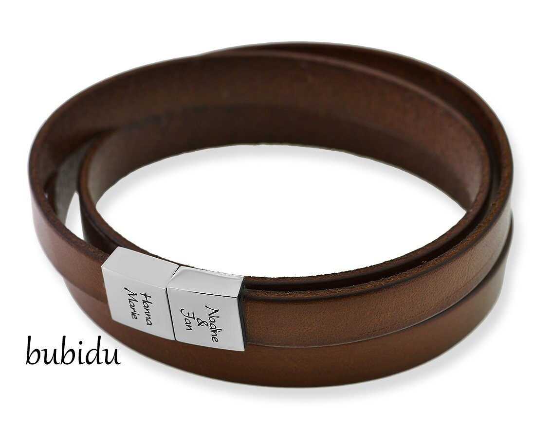 Lederarmband Mit Gravur Männerarmband Braun Geschenk Für Den Mann Herrenarmband Namen Herrenschmuck Text Männer Braunes Armband von BubiduDE