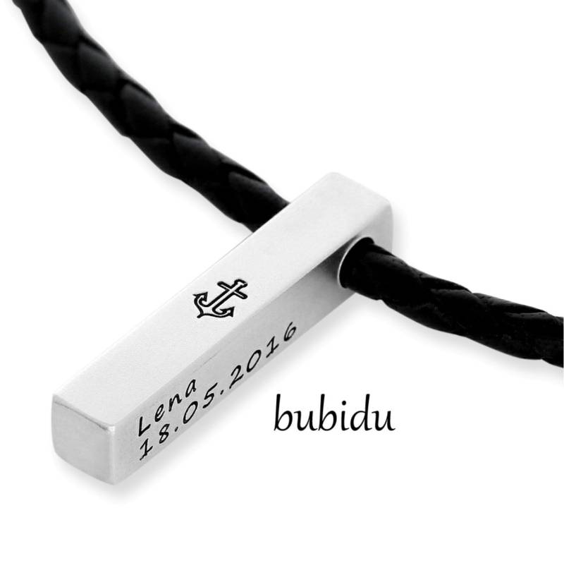 Lederkette Herren Gravur Barren Anhänger Namen Daten Anker Männerkette Mit Text Herrenkette Schwarz Personalisiert Namenskette Geschenk Papa von BubiduDE