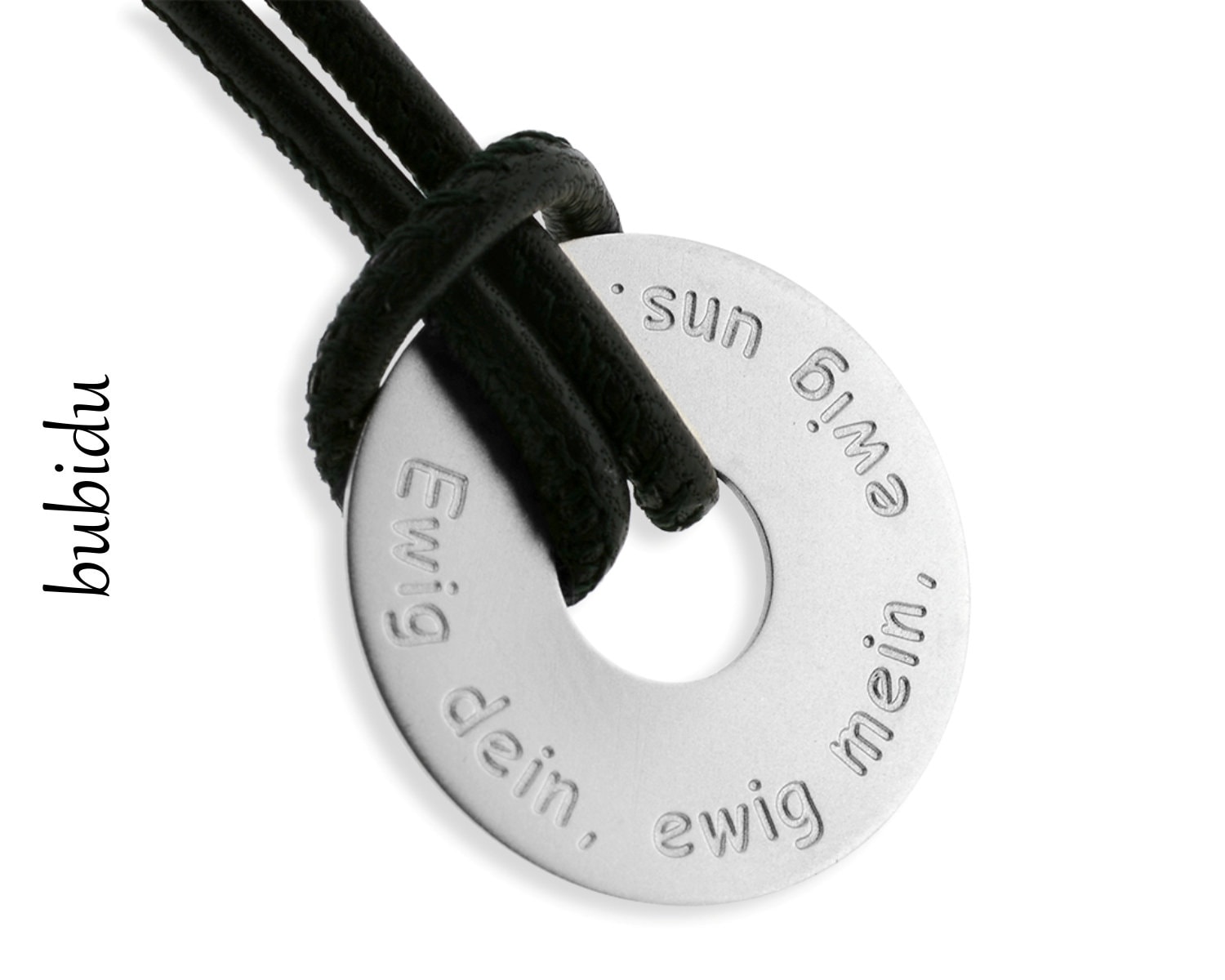 Lederkette Mann Gravur Anhänger Rund Halskette Herren 925 Sterling Silber Donut Namenskette Text Spruch Liebe Kette Personalisiert von BubiduDE