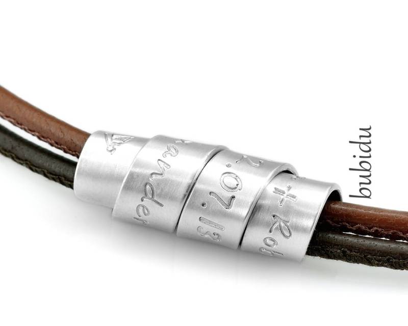 Männer Kette Gravur Herren Lederkette Schmuck Text Namenskette Mann Braun Schwarz Herrenkette Namen Familie Halskette Vater Papa Freund von BubiduDE