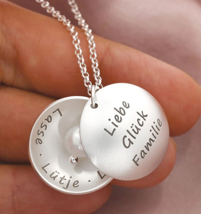 Medaillon Kette Gravur 925 Silber Namenskette Damenschmuck Mit Perle Geschenk Oma Mutter Mama Familienkette Silbermedaillon Personalisiert von BubiduDE
