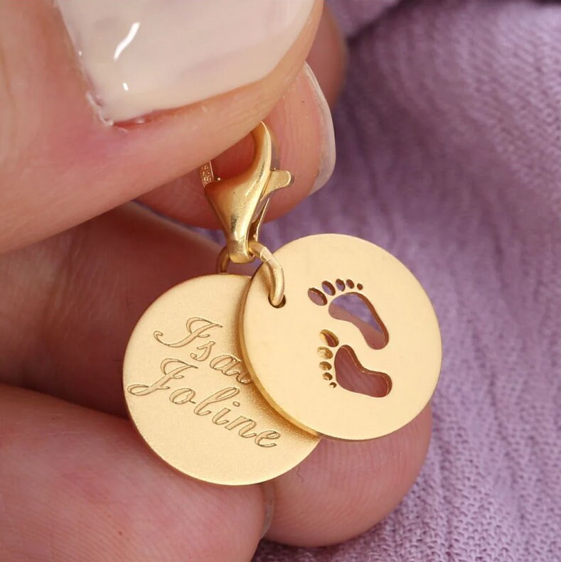 Namenscharm Gold, Geschenk Geburt, Gravur Charm von BubiduDE