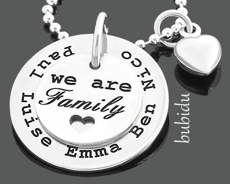 Namenskette Familie 925 Sterling Silber Kette Damen Familienkette Gravur Silberschmuck Mutter Mama Oma Collier Halskette Anhänger Namen Herz von BubiduDE