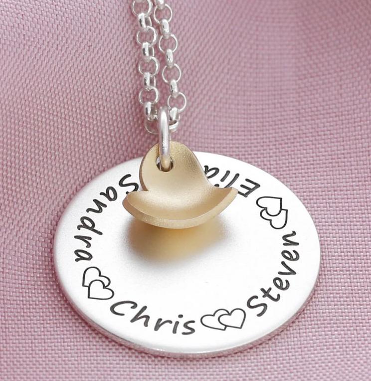 19mm Anhänger Symbol Namenskette 925 Silber Familie Schmuck Damen Gravur Collier Mutter Oma Beste Freundin Herz Vergoldet Bicolor von BubiduDE