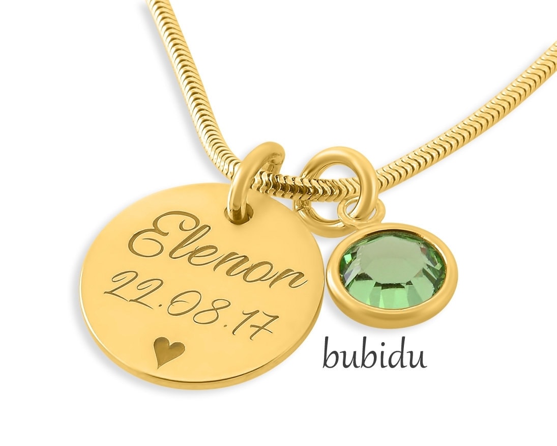 Namenskette - Filigrane Kette Gravur Mutter Geburt Halskette Gold Damenkette Mit Text Damenschmuck Personalisiert Bubidu von BubiduDE