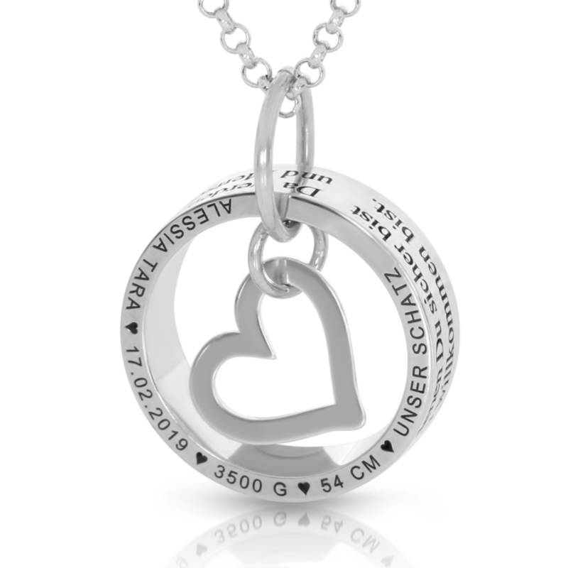 Namenskette Geburt Ring Kette Gravur Mama Geschenk Halskette Silber Herz Silberkette Text Geburtskette Mutter Baby Schmuck 925 Silberschmuck von BubiduDE
