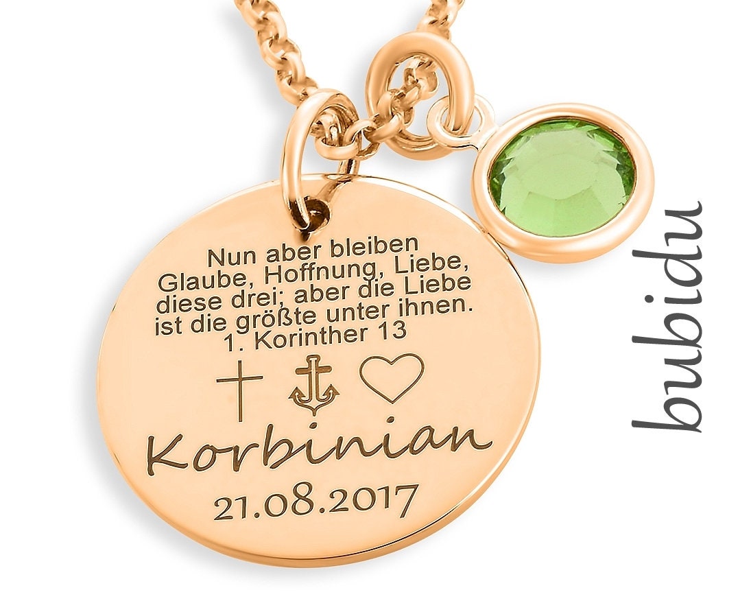 Namenskette Glaube Hoffnung Liebe, Taufschmuck von BubiduDE