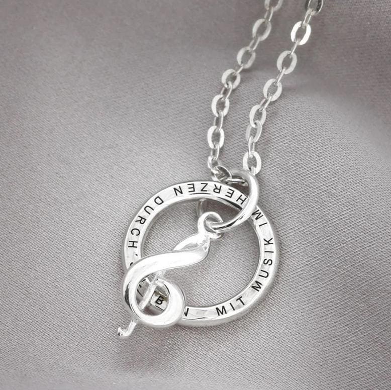 15mm Ring Anhänger Flach Mit Notenschlüssel Geschenk Musiker Musikfans Sterlingsilber Violinschlüssel Gravurkette Halskette Vergoldet Rosé von BubiduDE