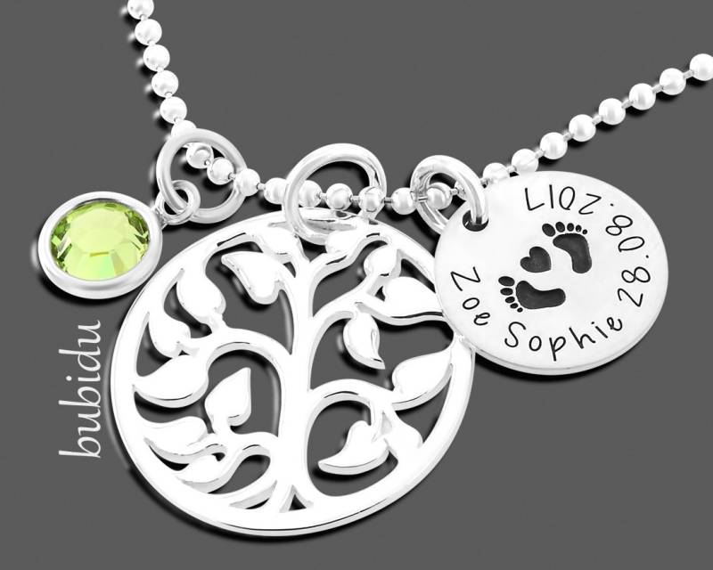 Namenskette Lebensbaum Geburt Schmuck Mutter Baby Willkommensgeschenk Halskette Damen Gravur 925 Silber Mama Baum Der Lebens von BubiduDE