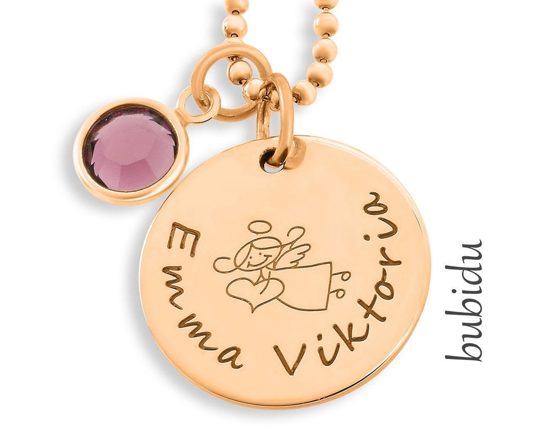 Namenskette Mädchen Kinderkette Mit Gravur Engel Kette Baby Taufschmuck Namen Kinderschmuck Roségold Engelchen Schmuck Geschenk Taufe von BubiduDE