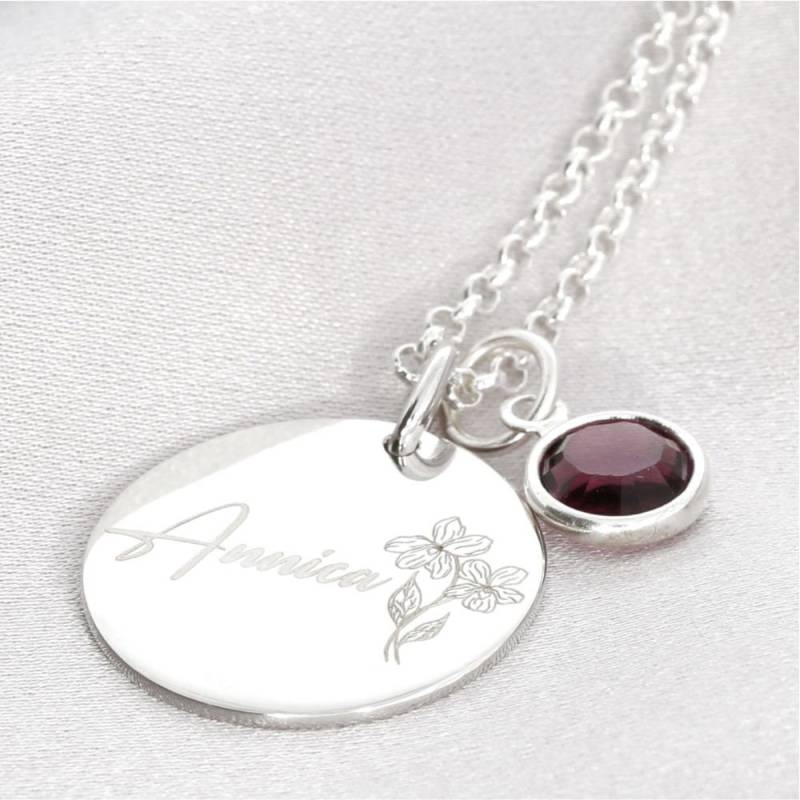 Namenskette Mit Monatsblume Gravur Silberkette 925 Damen Kette Zarter Damenschmuck Geschenk Geburtsblume Geburt Halskette Mutter Namen Kind von BubiduDE