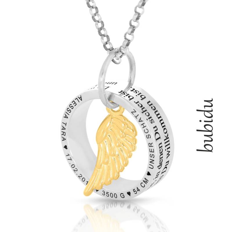 Namenskette Mutter Geburt Ring Kette Gravur Familienkette Geschenk Namen Silber Damen Schmuck Geburtsdaten Spruch Silberkette Flügel von BubiduDE
