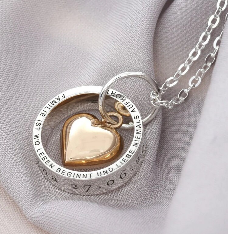 Namenskette Ring Herz Gravur Schmuck 925 Silber Der Familie Rosè Taufring Mit Spruch Geschenk Mutter Kette Namen Silberring Bubidu von BubiduDE
