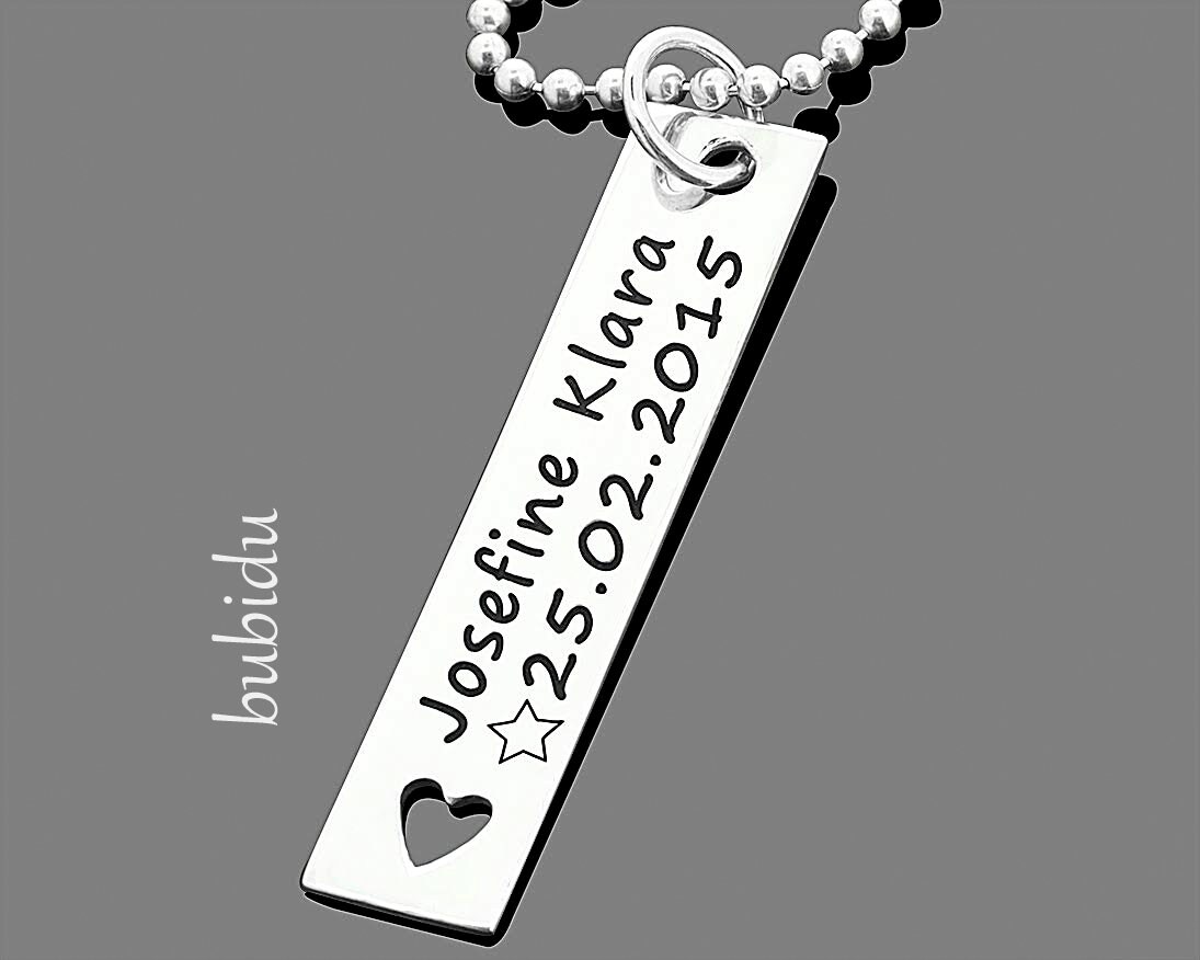 Namenskette Silber, Schmuck Mit Gravur, Silberkette, Kinderkette Symbol, Personalisiert, Eckig, Id Anhänger, Geschenk Einschulung, Geburtstag von BubiduDE