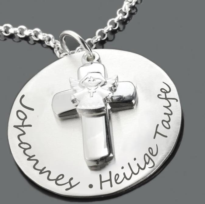 925Er Silber Namenskette Heilige Taufe Engel Kreuz Silberschmuck Gravur Geburt Kinder Schmuck Namen Silberkette 925 Patengeschenk von BubiduDE
