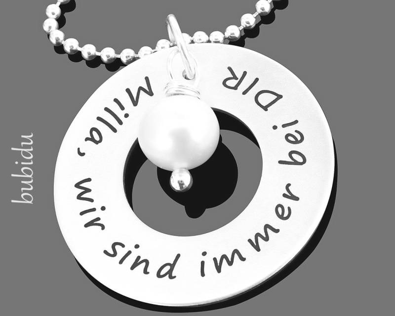 Namenskette Silber - Namensschmuck Collier Kette Gravur Silberschmuck Text Damenschmuck Online Weiße Perle Halskette Damen Talisman Tochter von BubiduDE