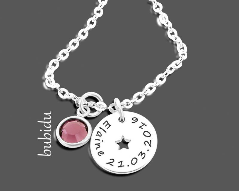 13mm Anhänger Taufe Kette Geburt Taufschmuck Gravur Taufgeschenk Schmuck 925 Silber Namensschmuck Baby Mädchen Silberkette Geschenk von BubiduDE