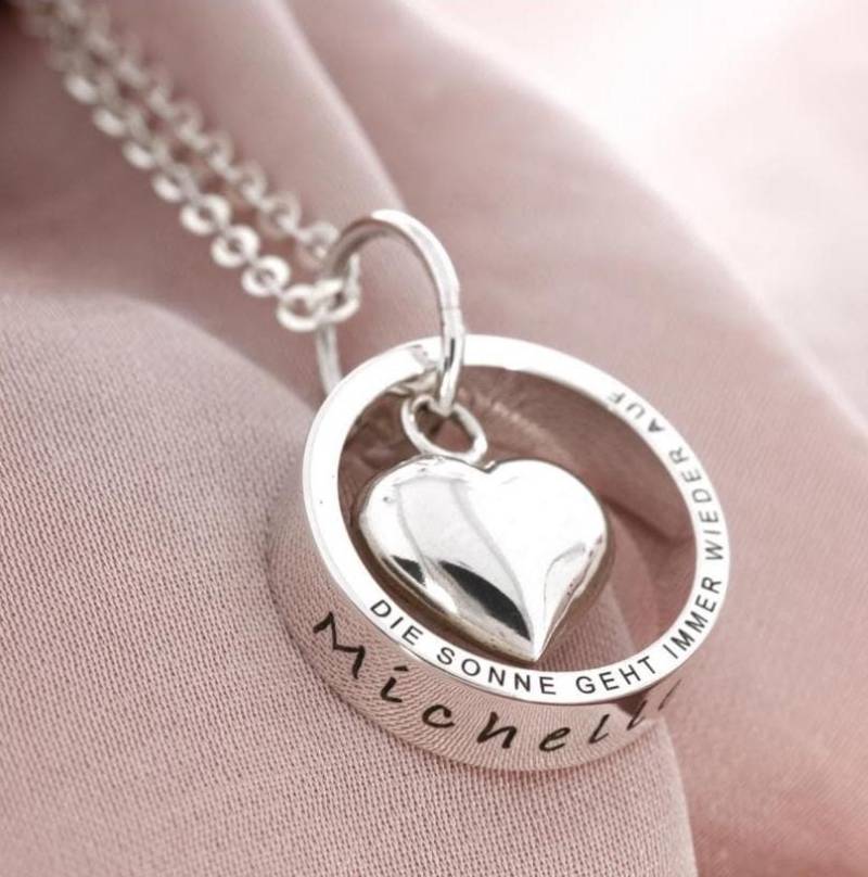 Ring Anhänger Herz Kette Gravur Namenskette Schmuck 925 Silber Ringe Familie Taufring Mit Spruch Geschenk Mutter Damen Bubidu von BubiduDE