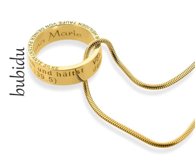 Ring Kette Gravur Taufkette Psalm Gold Taufe Taufring 925 Silber Vergoldet Kommunion Schmuck Junge Mädchen Goldkette Text von BubiduDE
