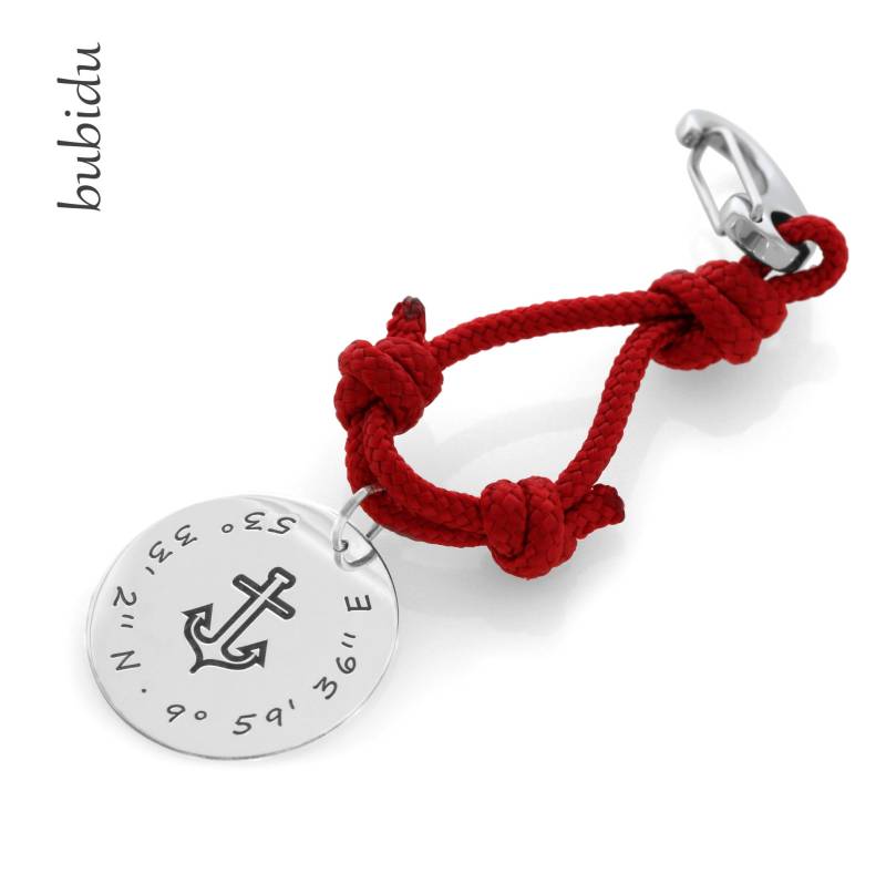 Schlüsselanhänger 925 Silber Gravur Koordinaten Anhänger Anker Segelseil Rot Geschenk Mann Papa Schlüsselbund Text Namensanhänger Charm von BubiduDE