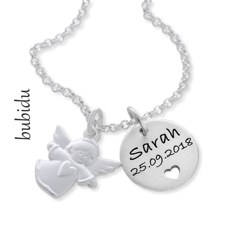 Schmuck Mit Gravur Namenskette 925 Sterling Silber - Mädchen Junge Taufkette Geschenk Taufe Kommunion Konfirmation Engel Halskette von BubiduDE