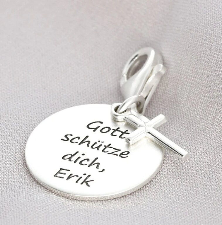 Silbercharm Gravur Taufe Anhänger Taufanhänger Kreuz Taufgeschenk Schmuckanhänger Junge Mädchen Silberschmuck Bettelarmband von BubiduDE