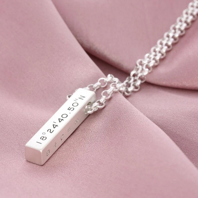 Silberkette Gravur Damen Herren Unisex Mit Namen Barren Kette Personalisiert Halskette Mann Frau Massive Kette Silberbarren Anhänger Eckig von BubiduDE