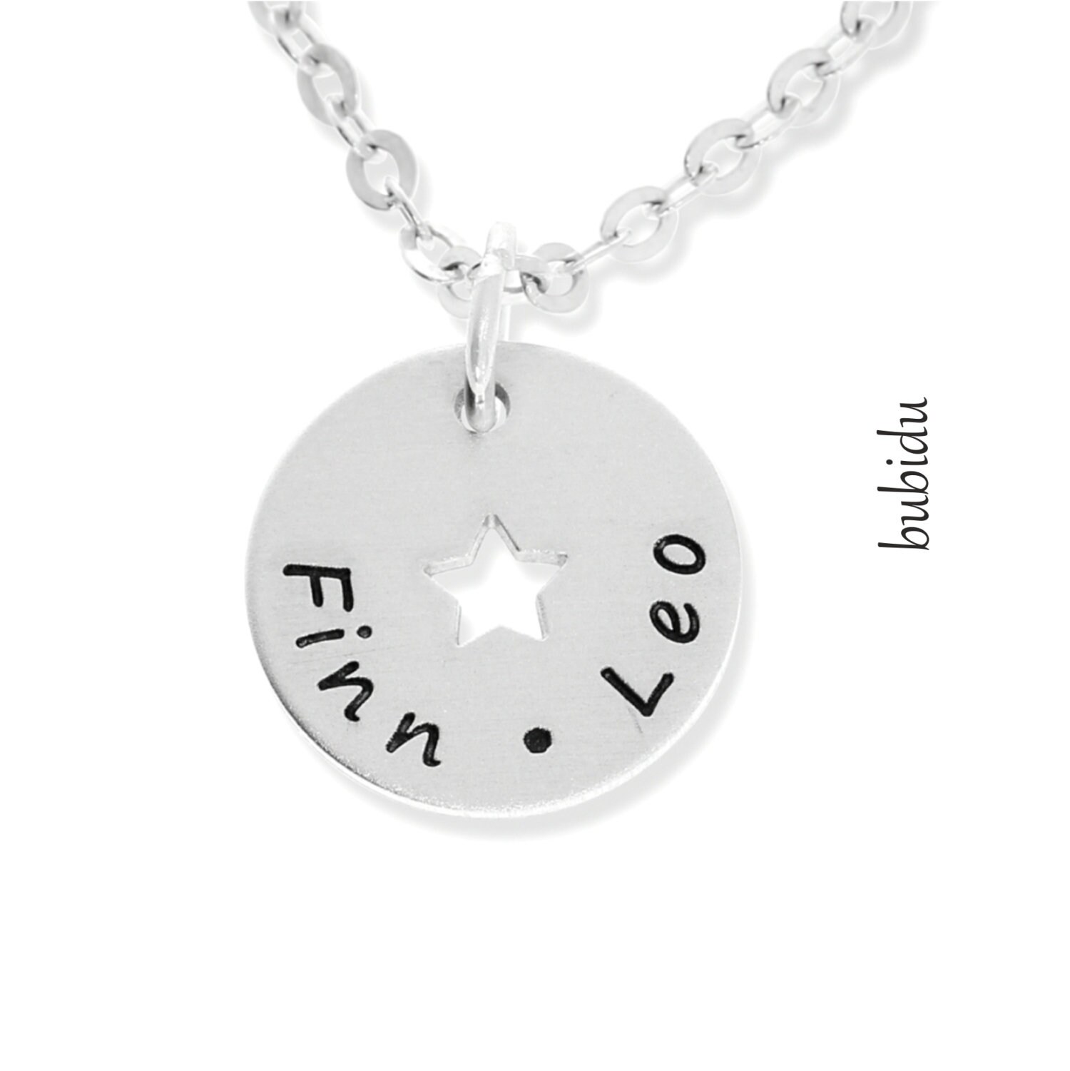 Silberkette Gravur Name Kette Anhänger Stern Namenskette Geschenk Mama Babyparty Personalisierte Halskette Kindernamen 925 Sterling Silber von BubiduDE