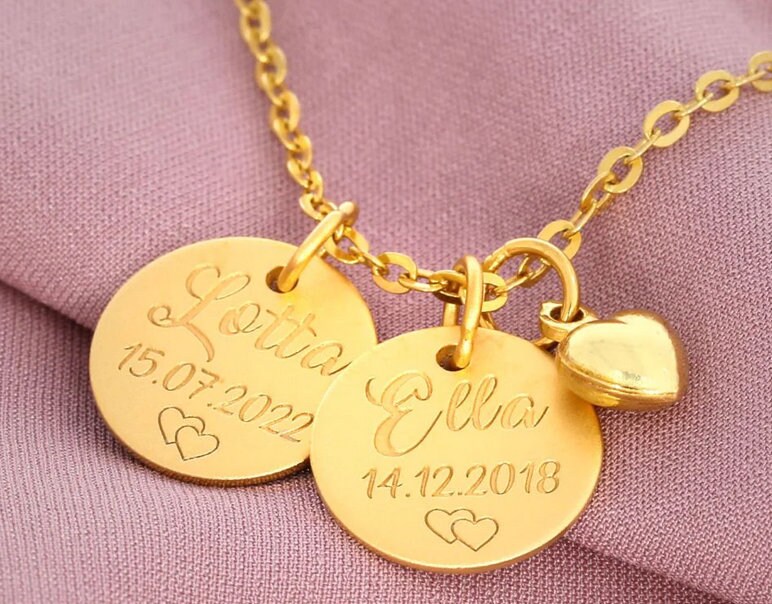 Namenskette Damen Herz Gold Mutter Kind Kette - Geburtstag Mama, Andenken Besonderes Ereignis -Geburt Kinder Schmuck Namen von BubiduDE