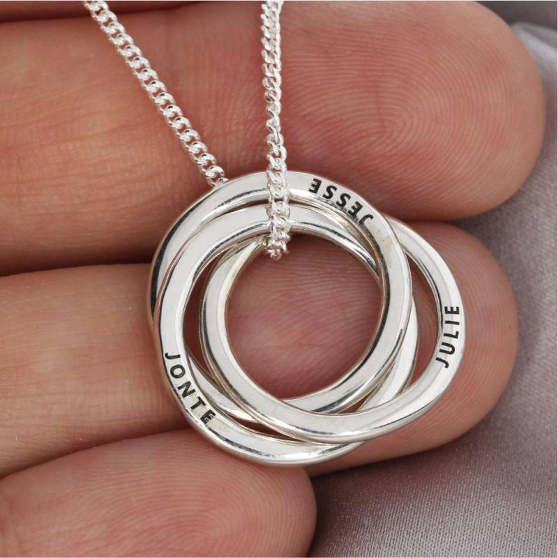Silberkette Mit Gravur 3 Verschlungene Ringe Aus 925 Silber Handgefertigt Namenskette Geschenk Weihnachten Muttertag Verlobung Schmuck Damen von BubiduDE